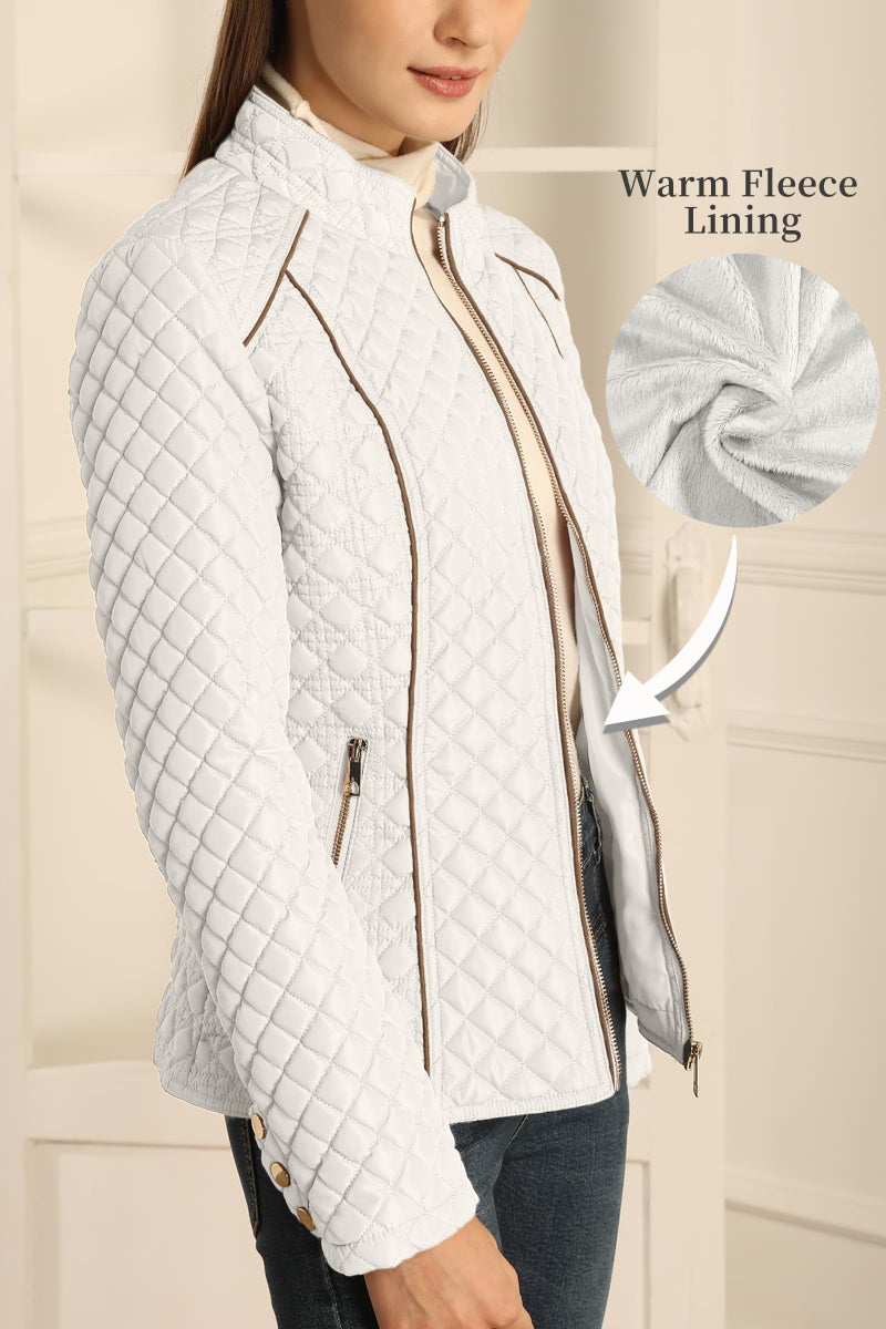 Bellivera Women's Stand Collar Lightweight Quilted Puffer Jacket Padded Zip Coat for Spring and Winter 087 White S - Image 4